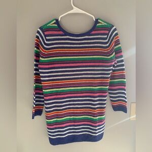 Talbots Womens Multicolored Striped Linen Pullover Long Sleeve Crew Sweater MP